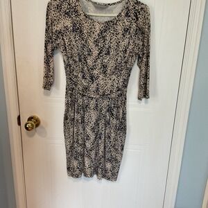 Dorothy Perkins Sheath Dress Womens 10 Blue Grey Excellent Geometric 3/4 Sleeve